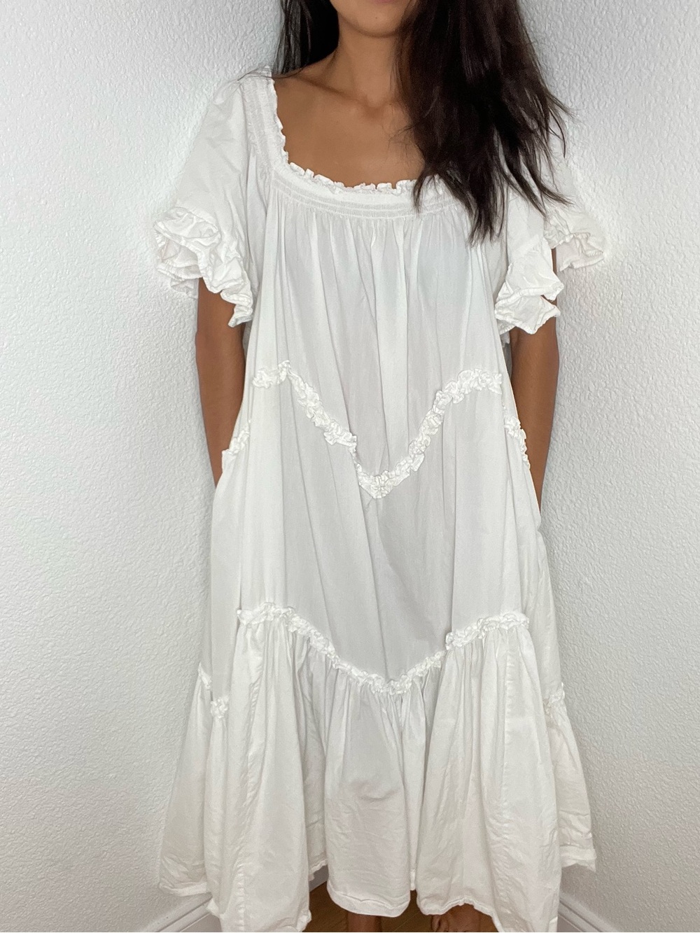 Free People White Harriet Midi With Ruffled Tiered Details Womens Size Medium